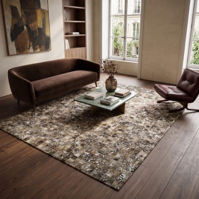 Tapis en cuir recyclé éclats argentés marron 160x230