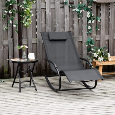 Chaise longue à bascule design métal époxy textilène noir