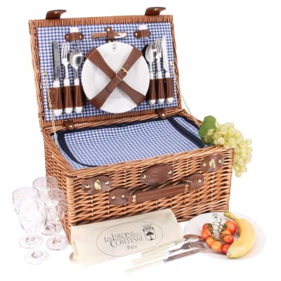 Panier pique-nique en osier marly vichy bleu - 4 personnes
