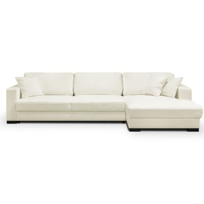 Canapé d'angle à droite convertible 5 places en tissu bouclette beige