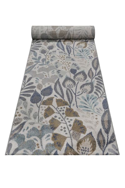 Tapis de couloir bleu et beige thème floral pour entrée 80x300
