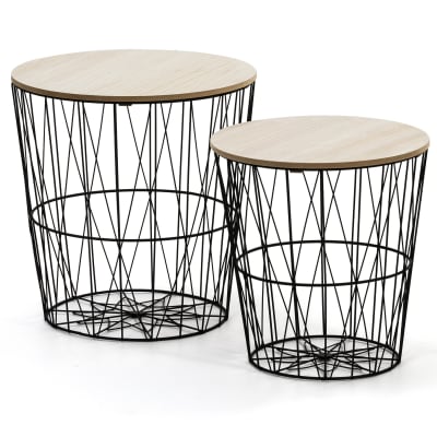 Set de 2 Tables basses,plateau en placage de bois naturel