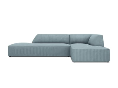 Canapé d'angle droit 4 places en tissu velours côtelé bleu clair