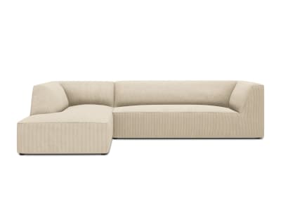 Canapé d'angle gauche 4 places en tissu velours côtelé beige clair