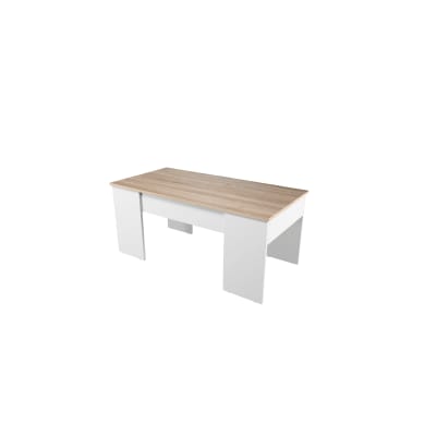 Table basse avec plateau relevable et rangement - blanc / bois
