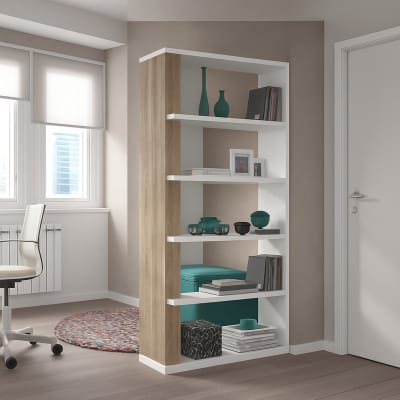 Bibliothèque effet bois beige, blanc 90x25 cm