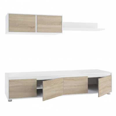 Meuble TV effet bois beige, blanc 200x41 cm