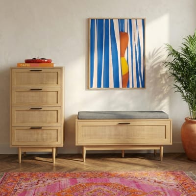Banc à chaussures  cannage rotin 1 porte 100cm