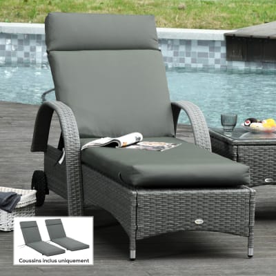 Lot de 2 matelas bain de soleil ép. 8 cm polyester déperlant gris