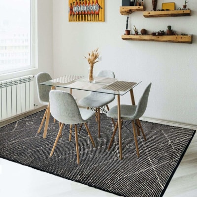 Tapis en jonc de mer motif tribal noir 160x230