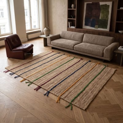 Tapis jute avec tresses en laine multicolores 120x170
