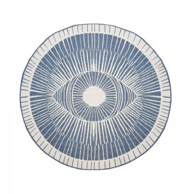 Tapis rond d'extérieur, kilim reversible bleu et crème ø160cm