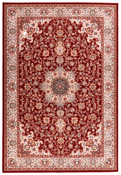 Tapis d'orient floral, tissé, laine naturelle rouge 060x120 cm
