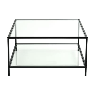 Table Basse Industrielle Verre Trempé Cadre Acier 80*80*42cm