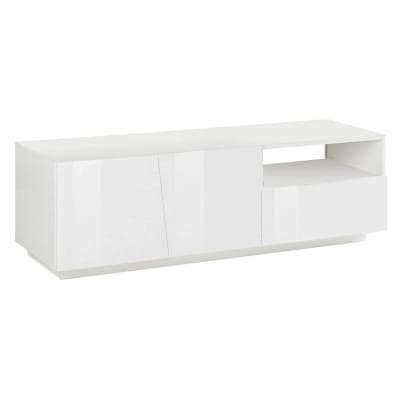 Meuble TV effet bois blanc brillant 150x43 cm