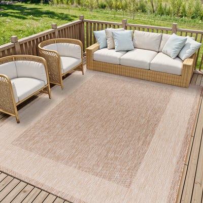 Tapis d'extérieur/intérieur aspect jute beige/ivoire 160x213