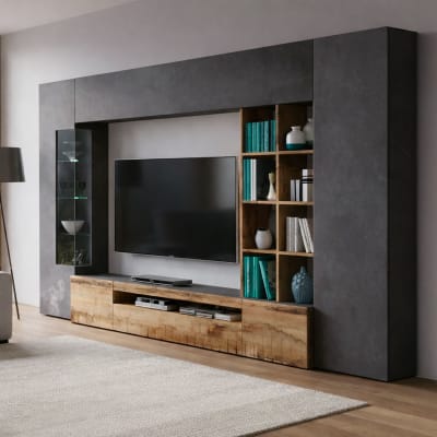 Meuble TV effet bois beige, ardoise 290x40 cm