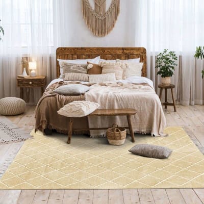Tapis coton motif croisillons en laine épaisse naturel 120x170
