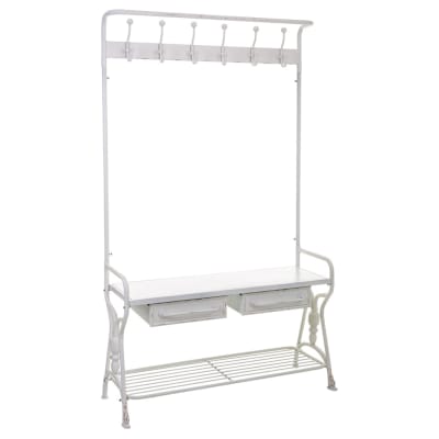 Meuble d'entrée avec porte-manteau en métal blanc 104x39x183h