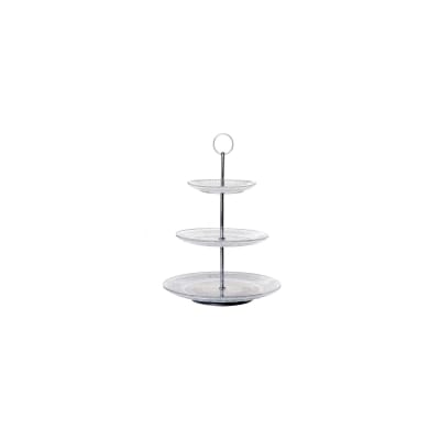 Plat de présentation fruits ou gâteaux  3 étages en verre - 25x25x35cm