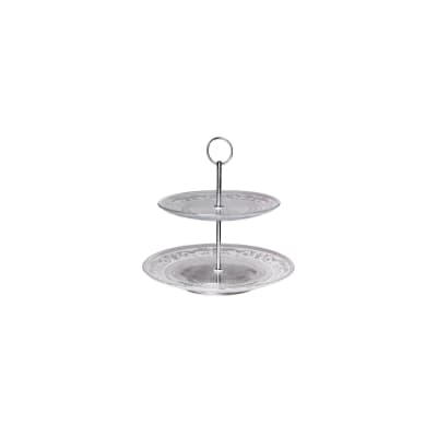 Plat de présentation fruits ou gâteaux à 2 étages en verre 20x25x25cm