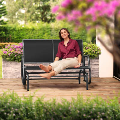 Banc à bascule 2 places 121 x 72 x 86,5 cm noir en acier