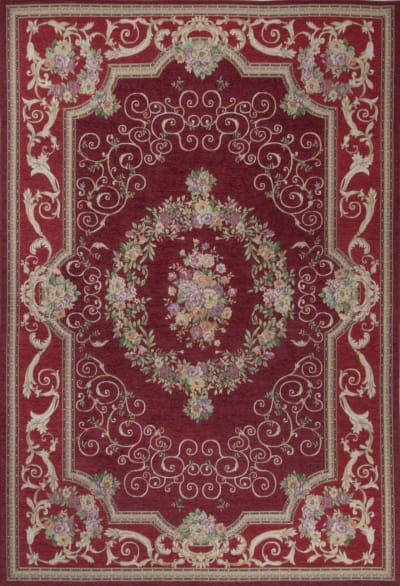 Tapis aubusson floral tissé plat - Rouge 70x120 cm
