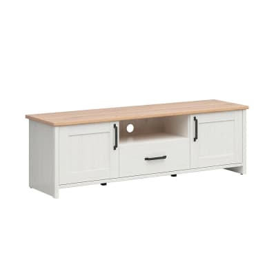 Meuble tv 2 portes 1 tiroir 160 cm panneaux mélaminés blanc