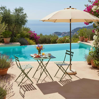 Table de jardin et 2 chaises acier 60 cm vert cactus
