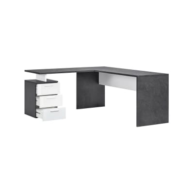 Bureau effet bois ardoise, blanc brillant 160x60 cm