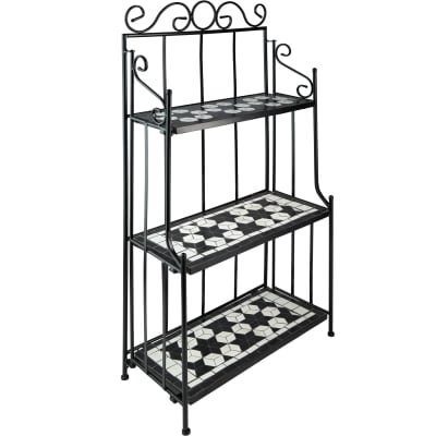 Etagère pour plantes mosaïque 3 niveaux noir/blanc