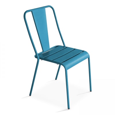 Chaise en métal bistrot bleu pacific