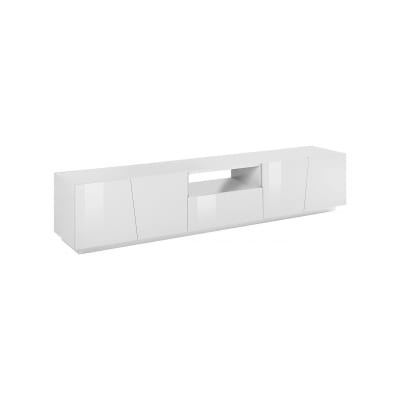 Meuble TV effet bois blanc brillant 220x43 cm