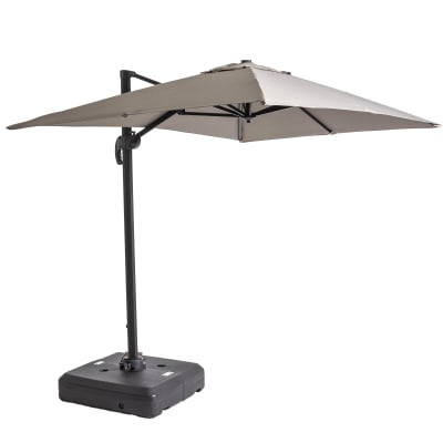 Parasol déporté inclinable 360° 2x3m et dalle sur roues taupe