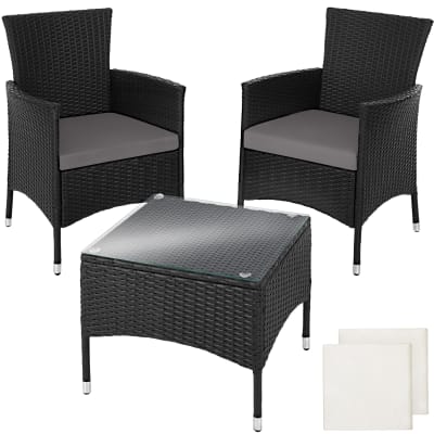 Salon de jardin 2 pers. Résine tressée acier anti-uv sets housses noir