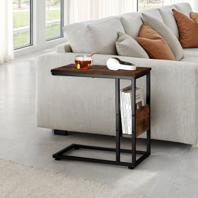 Table d'appoint 55 x 36,5 x 60 cm en panneau de fibres bois foncé
