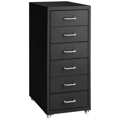 Caisson de bureau à roulettes en acier en acier avec 6 tiroirs noir