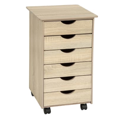 Caisson bureau à roulettes en panneau de fibres 6 tiroirs bois clair