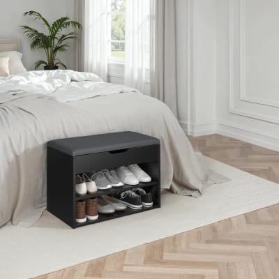 Banc à chaussures 6 paires panneau de fibres assise rembourrée noir