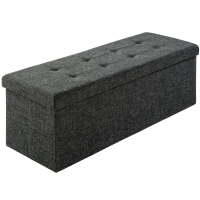 Banc tabouret coffre de rangement pliable polyester gris foncé