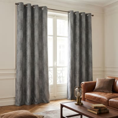 Rideau à oeillets aspect cuir gris 140x250