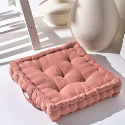 Coussin de sol uni gaze de coton  40x40 cm rose