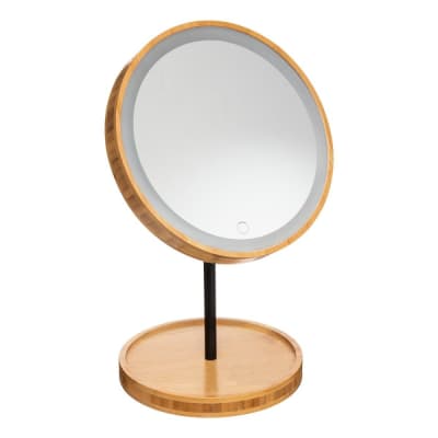 Miroir led sur pied en bambou