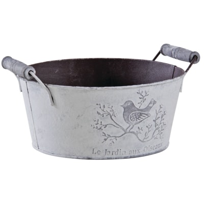 Jardinière ronde métal patiné 19 cm gris