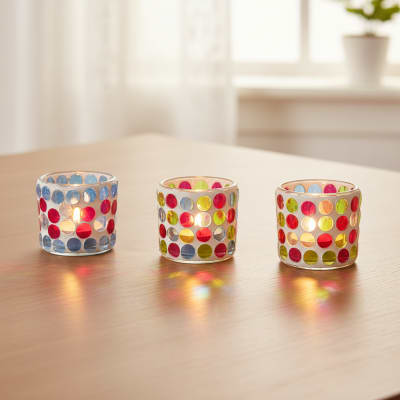 Set de 3 photophores décoratifs en verre multicolore h5