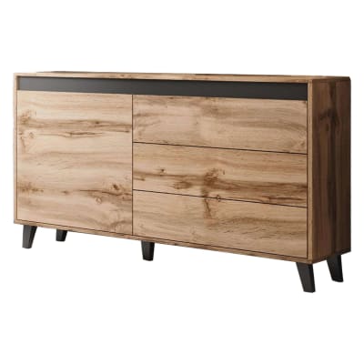Buffet bas   effet bois et noir   3 tiroirs et 1 porte  bois