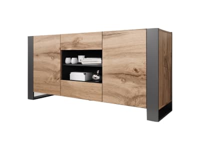 Buffet bas 2 portes 2 tiroirs 2 niches 164cm bois et gris