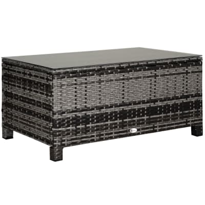 Table basse de jardin plateau verre trempé résine tressée gris