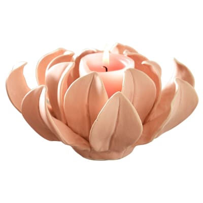 Bougeoir, bougie en céramique rose pâle