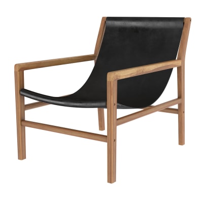 Fauteuil lounge en teck et cuir de vachette noir